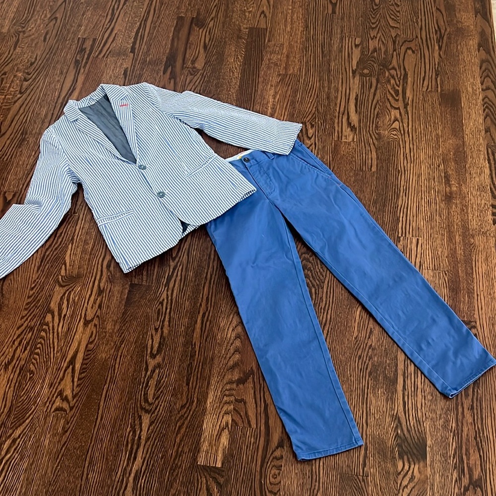 BODEN Blue Striped Blazer and Royal Blue Pants Kids Matching Set